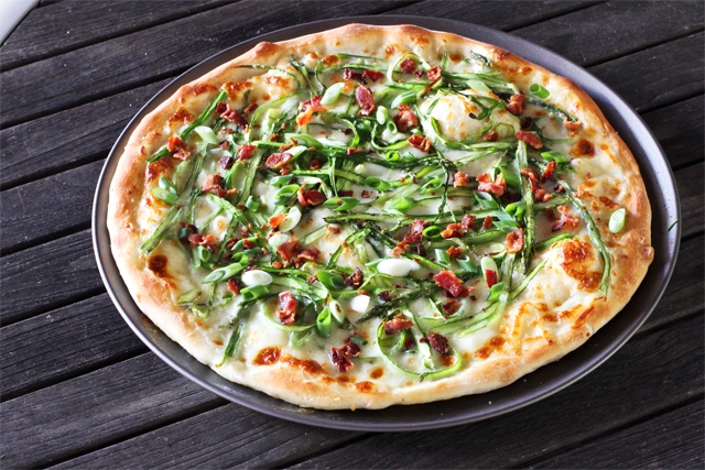 Shaved Asparagus and Bacon Pizza