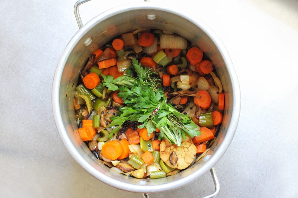 Add Herb Bundle and Toasted Peppercorns