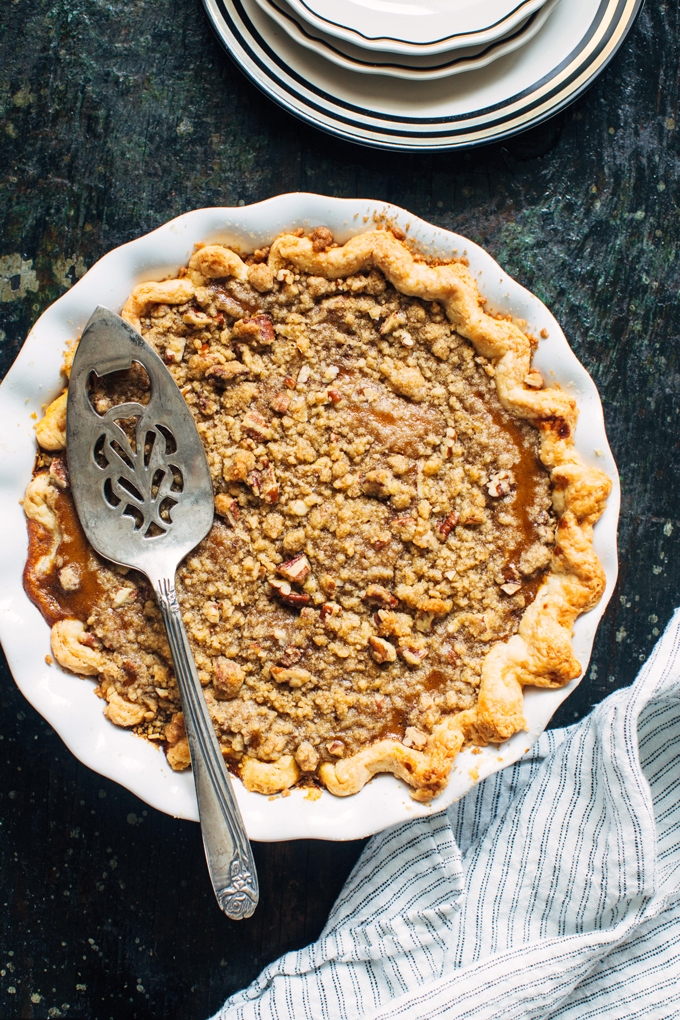 Bourbon Pumpkin Pie with Pecan Crumble