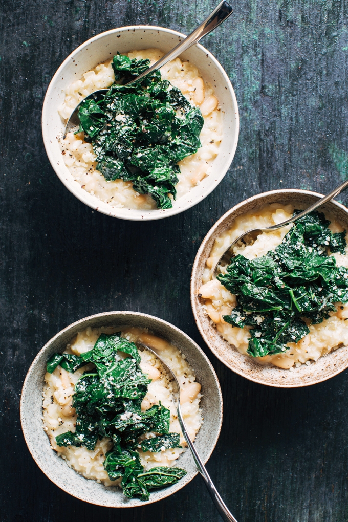 White Bean Risotto with Garlicky Greens - Kitchen Konfidence