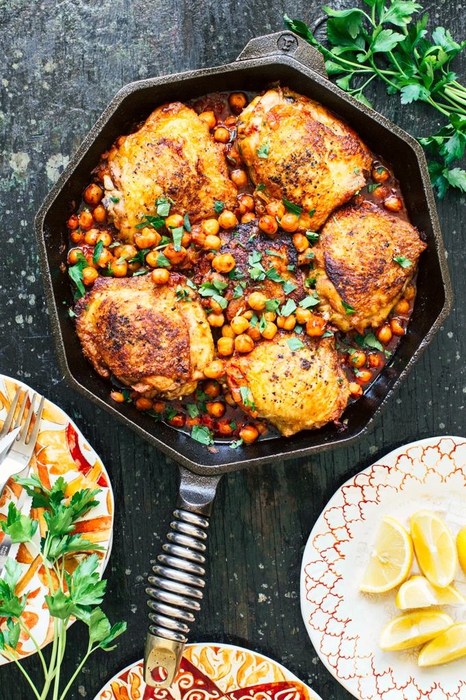 Pan-Seared Chicken with Harissa Chickpeas Recipe