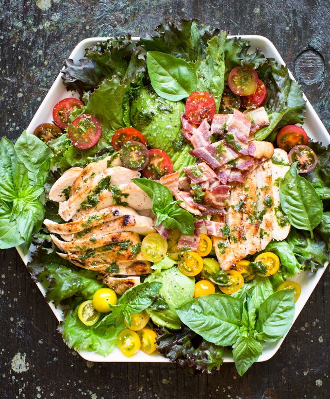 Grilled Lemon Chicken Salad with Basil Dressing