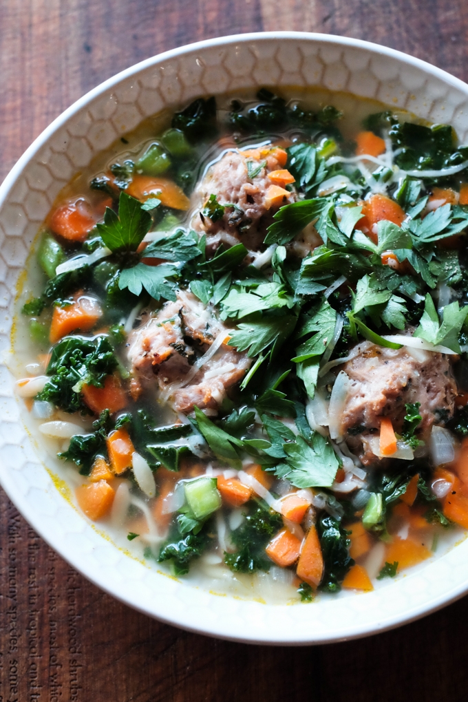 Turkey Meatballs, Kale and Orzo Soup Recipe