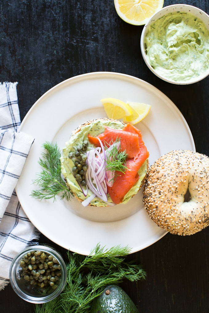 Bagels with Smoked Salmon and Herbed Avocado Spread-6