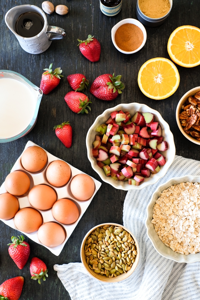 Strawberry Rhubarb Baked Oatmeal Ingredients