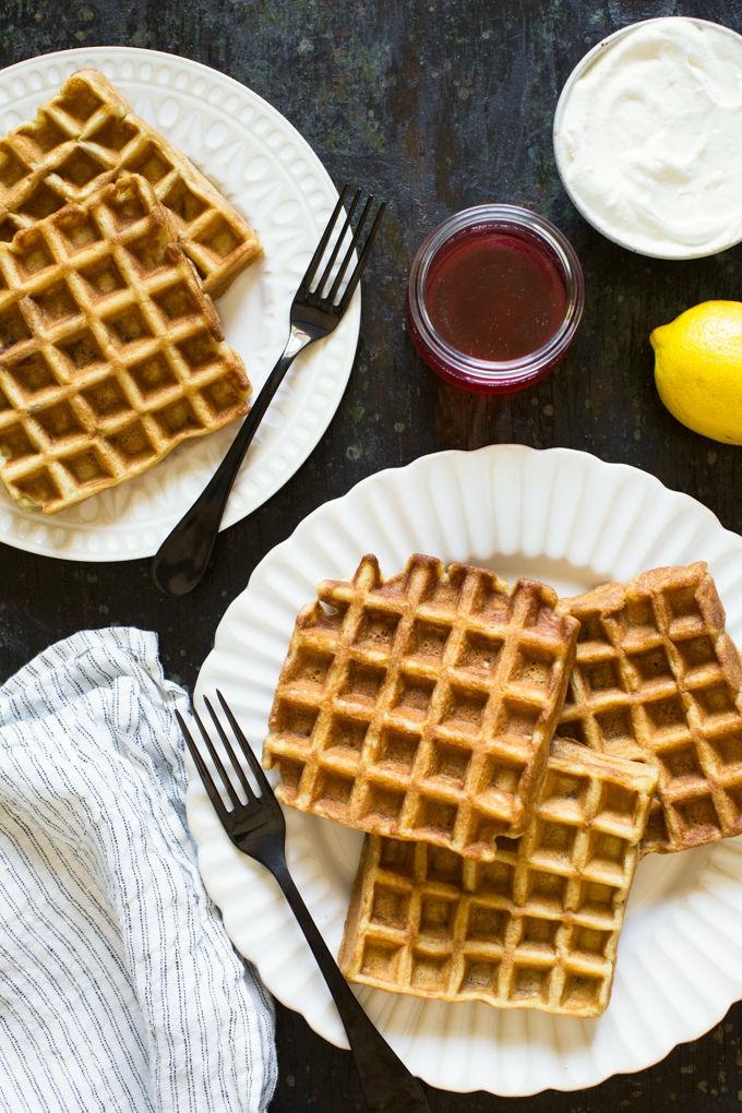 Rhubarb Waffles With Lemon Whipped Cream