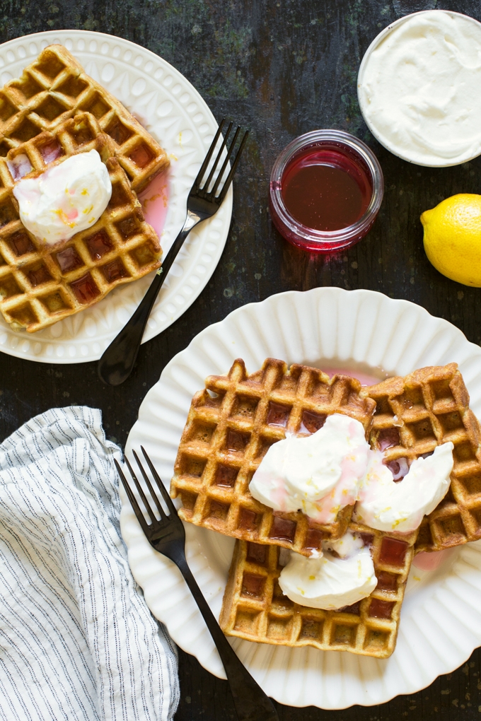 Rhubarb Waffles With Lemon Whipped Cream