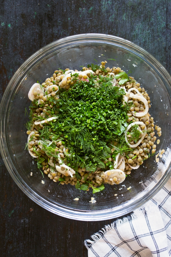 Making Tomato and Lentil Salad