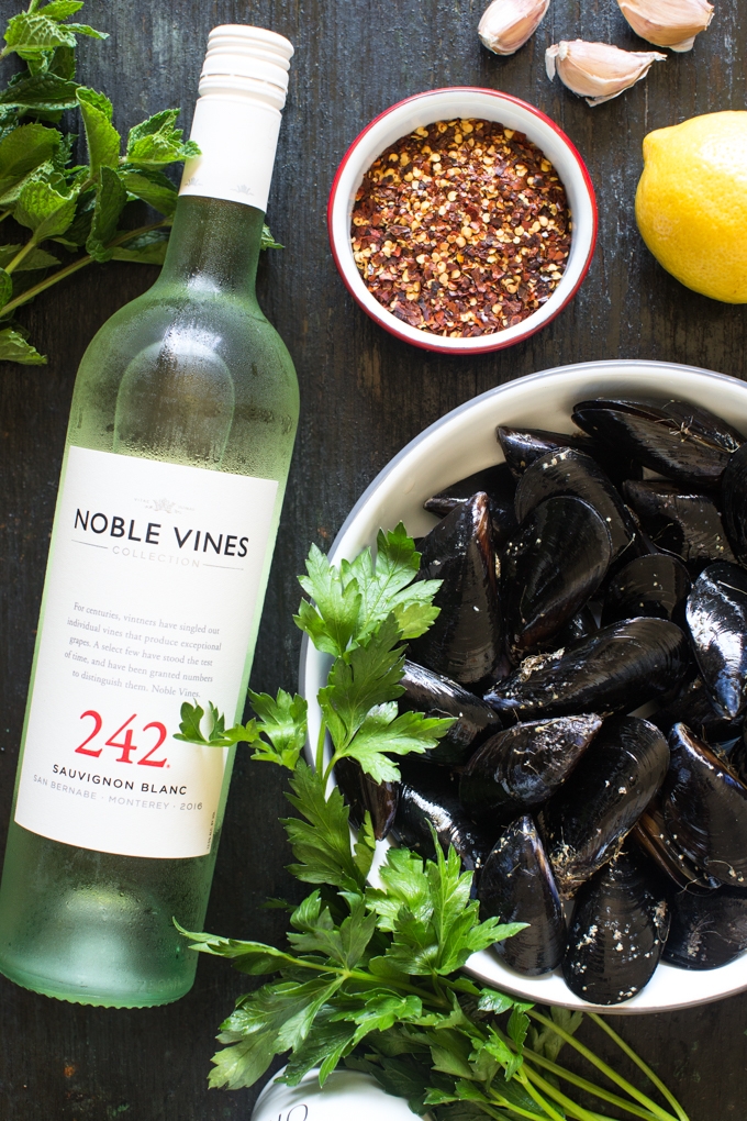 Grilled Mussels with White Wine, Fried Garlic and Herbs Ingredients