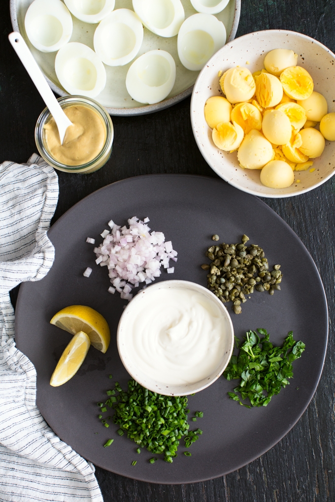 Deviled Eggs with Caviar and Potato Chips Ingredients