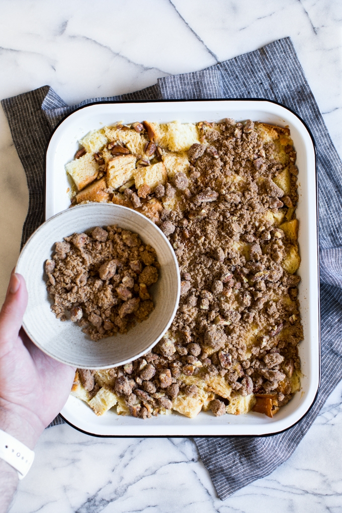 Adding Pecan Crumble Topping