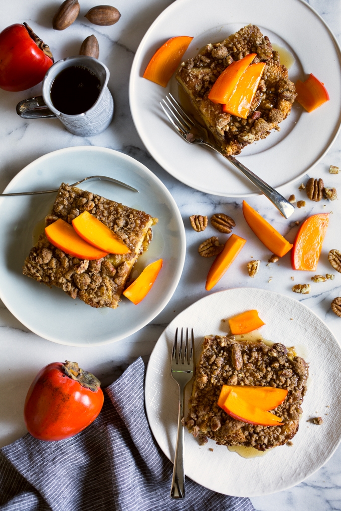 Breakfast Bread Pudding with Pecan Crumble Topping