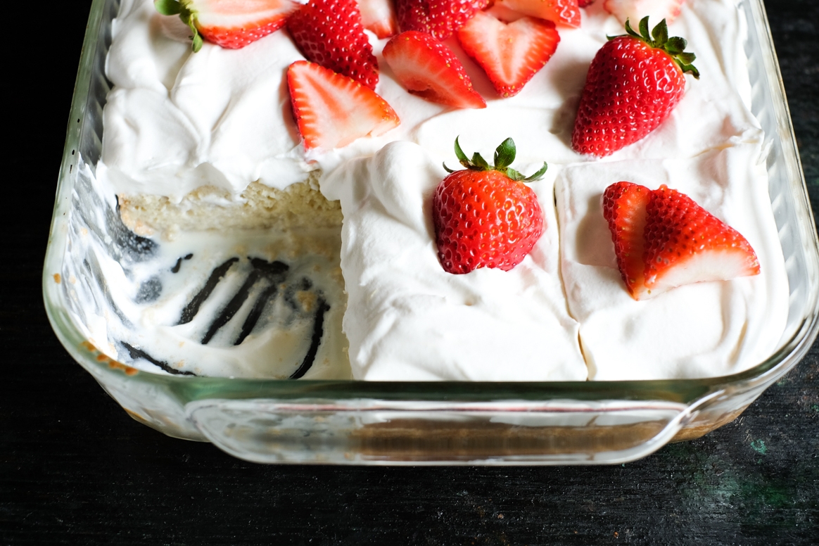 Strawberry Rhubarb Tres Leches Cake