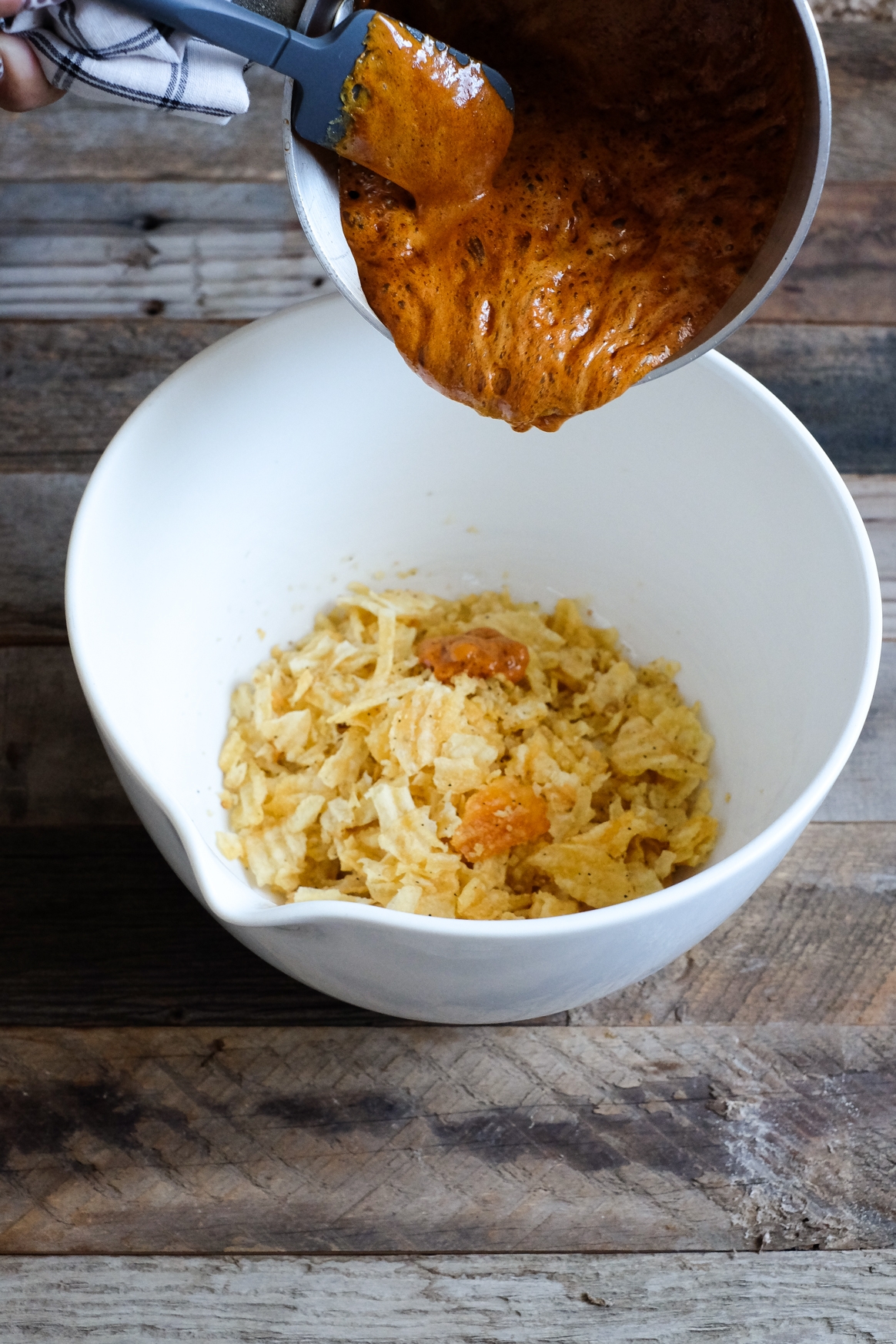 Making Potato Chip Crunch Topping