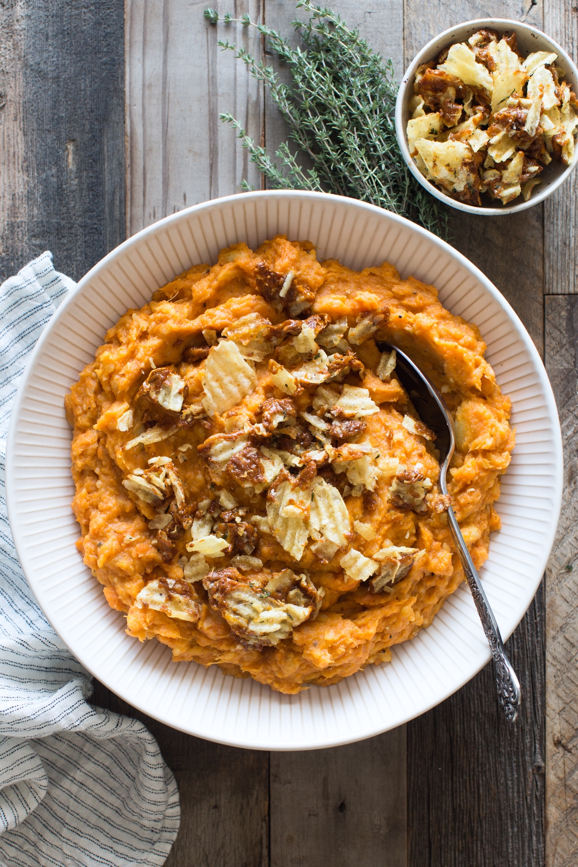 Maple Mashed Sweet Potatoes with Potato Chip Crunch Topping