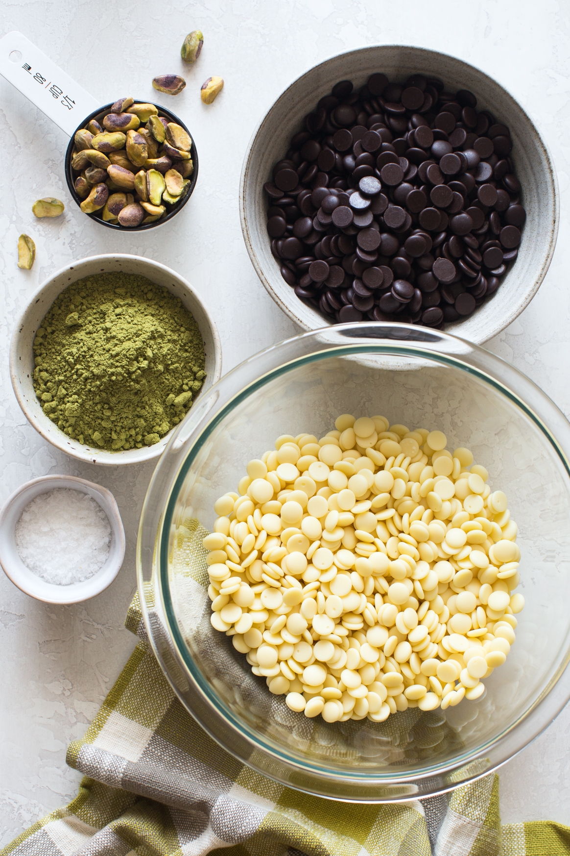 Double Chocolate Matcha Bark with Toasted Pistachios Ingredients