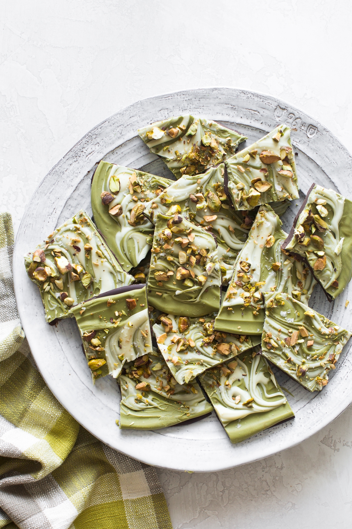 Double Chocolate Matcha Bark with Toasted Pistachios