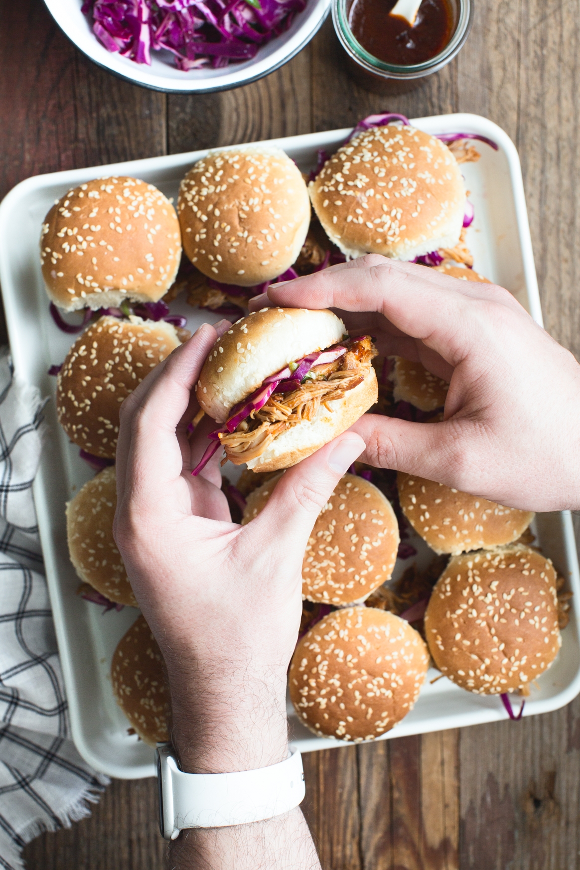 Instant Pot BBQ Chicken Sliders with Red Cabbage Slaw