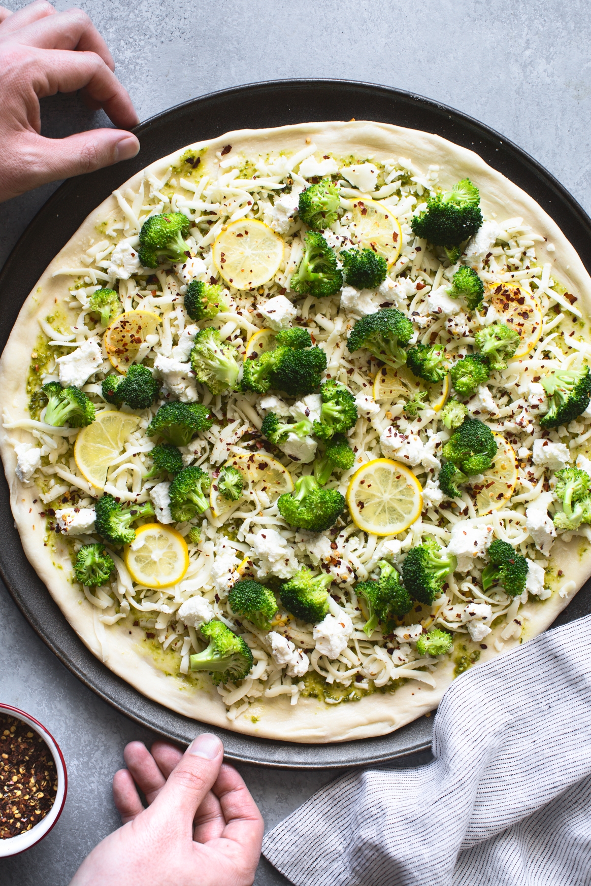 Making Lemon Roasted Broccoli Pizza