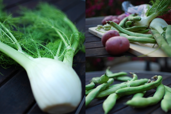 Potato salad with fava beans and fennel