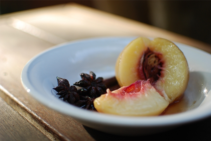 Spiced poached peaches