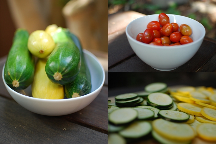 Zucchini, cherry tomatoes, sliced zucchini