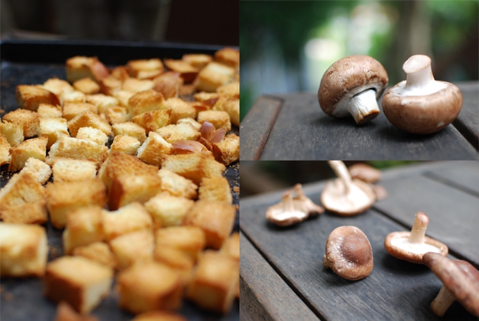 Bread Cubes and Mushrooms