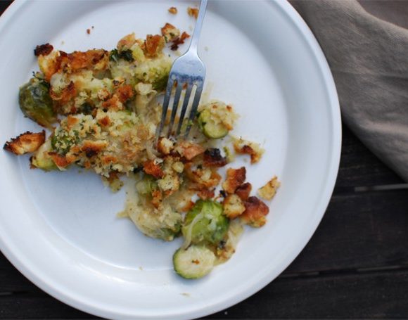 Brussels Sprout and Caramelized Shallot Gratin