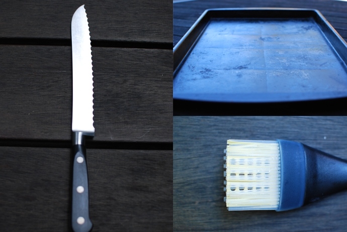 Serrated Knife, Baking Sheet and Brush