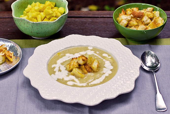 Double Celery Soup with Curried Apples and Croutons
