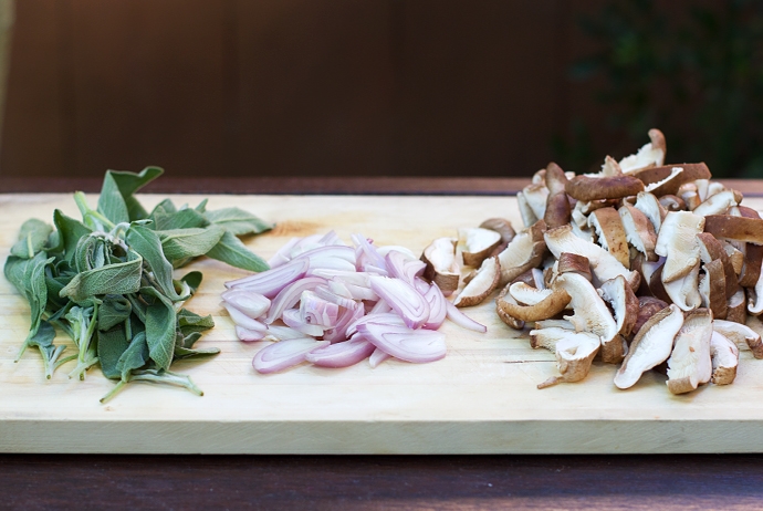 Sage, Sliced Shallots and Sliced Mushrooms