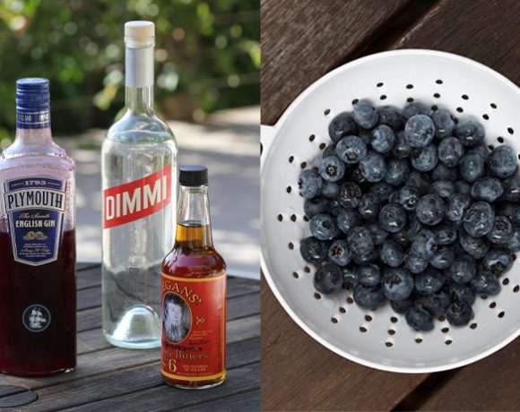 Blueberry Infused Vodka, Dimmi, Orange Bitters, Blueberries