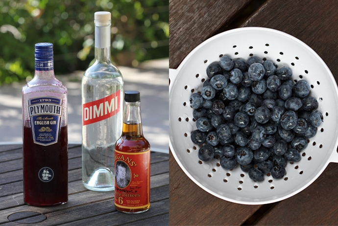 Blueberry Infused Vodka, Dimmi, Orange Bitters, Blueberries