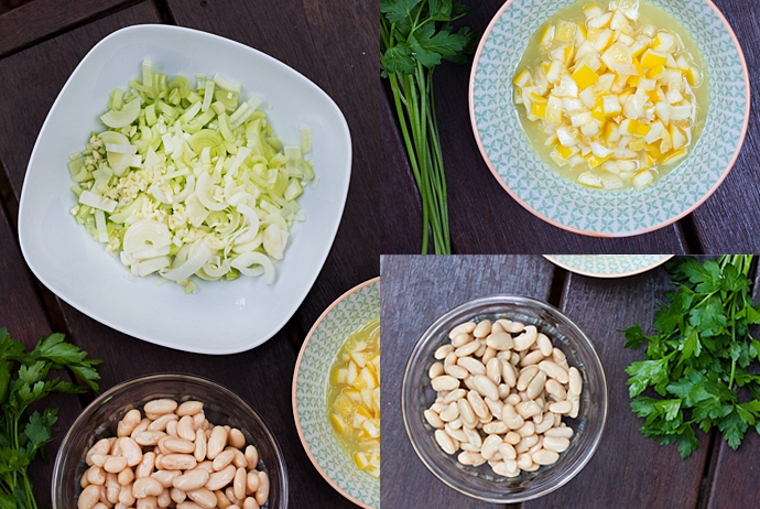 Leeks, Garlic, White Beans, Preserved Lemon and Parsley