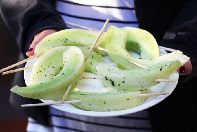 Frozen Mojito Melon Skewers