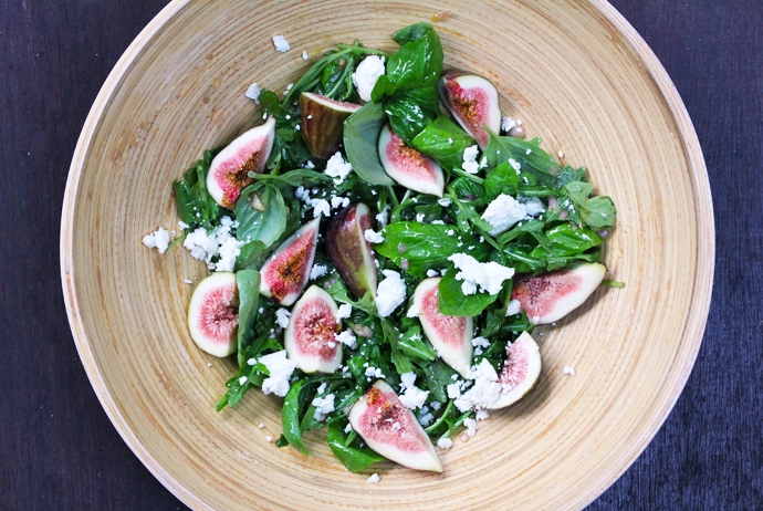 Figs with Basil, Goat Cheese and Pomegranate Vinaigrette
