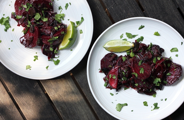Roasted Beets with Red Onion, Poblano and Lime