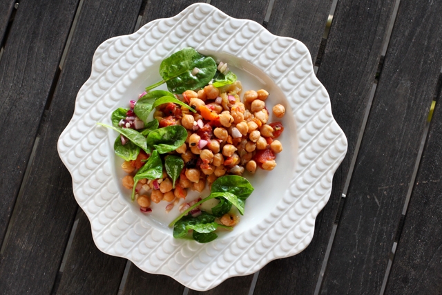 Braised Chickpeas with Spinach Salad