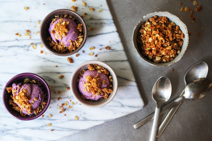 Blueberry Ice Cream with Oat Crumble Topping