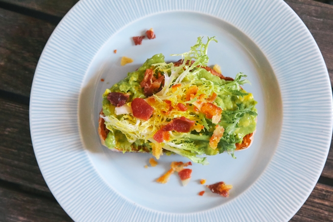 Bacon and Frisee Avocado Toast