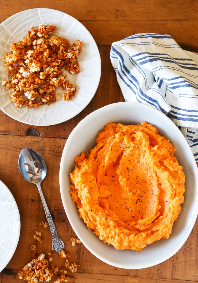 Mashed Sweet Potatoes with Rice Krispie Topping
