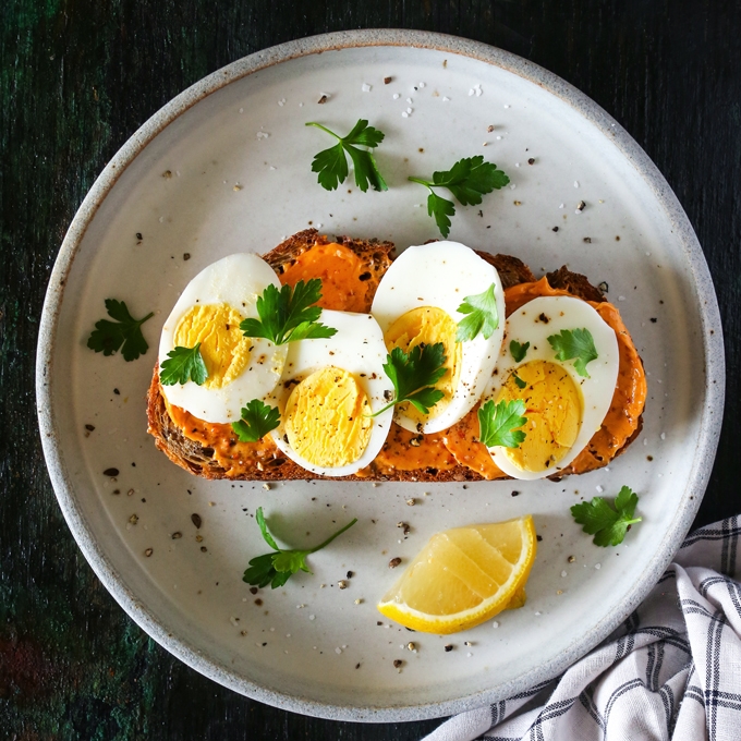 Hard Boiled Egg Toast Harissa Butter