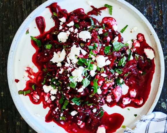 Raw Carrot and Beet Salad with Feta, Mint and Harissa