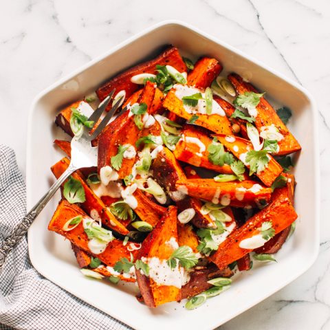 Roasted Sweet Potatoes with Honey, Smoked Paprika and Lime Yogurt