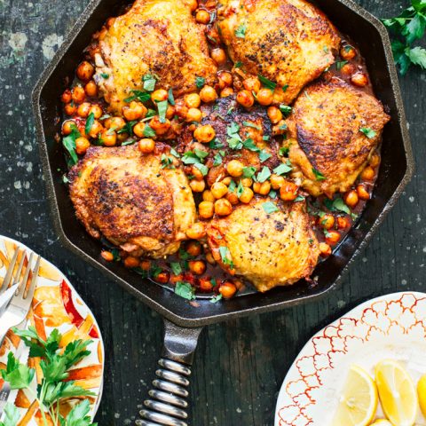 Pan-Seared Chicken with Harissa Chickpeas Recipe