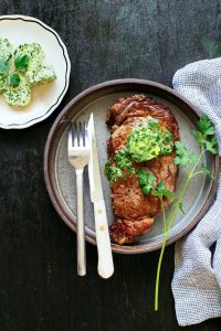 Reverse Seared Steak with Garlic Herb Butter