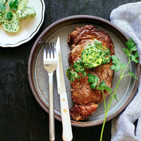 Reverse Seared Steak with Garlic Herb Butter