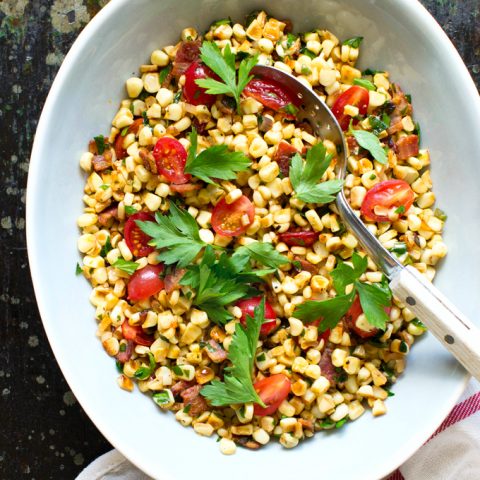 Warm Corn Salad with Bacon and Ramps