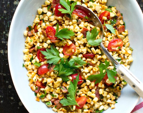 Warm Corn Salad with Bacon and Ramps