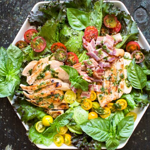 Grilled Lemon Chicken Salad with Basil Dressing